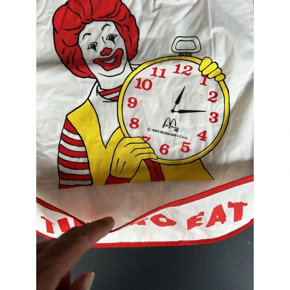 VTG 1984 McDonalds Ronald McDonald Time To Eat Baby Bib Vinyl Terry Cloth‎ 13x11